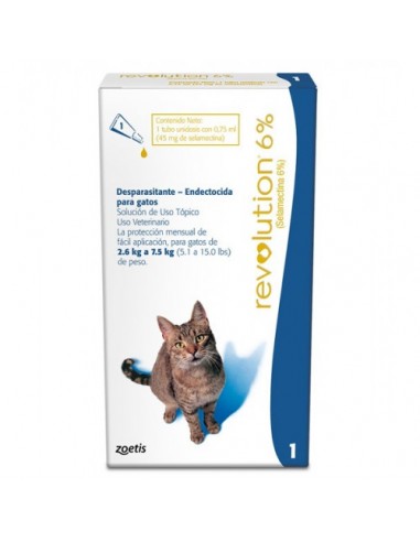 Caja de REVOLUTION GATOS 6% 0.75 ML (AZUL) 2.6 A 7.5 KG - 3 PIPETAS