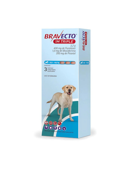 BRAVECTO 1M TRIPLE 20 A 40 KG X UNID.